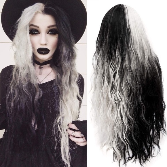 26” ?‍♀️BLACK & SILVERISH GREY SPLIT DYE Bang Wig main image 7